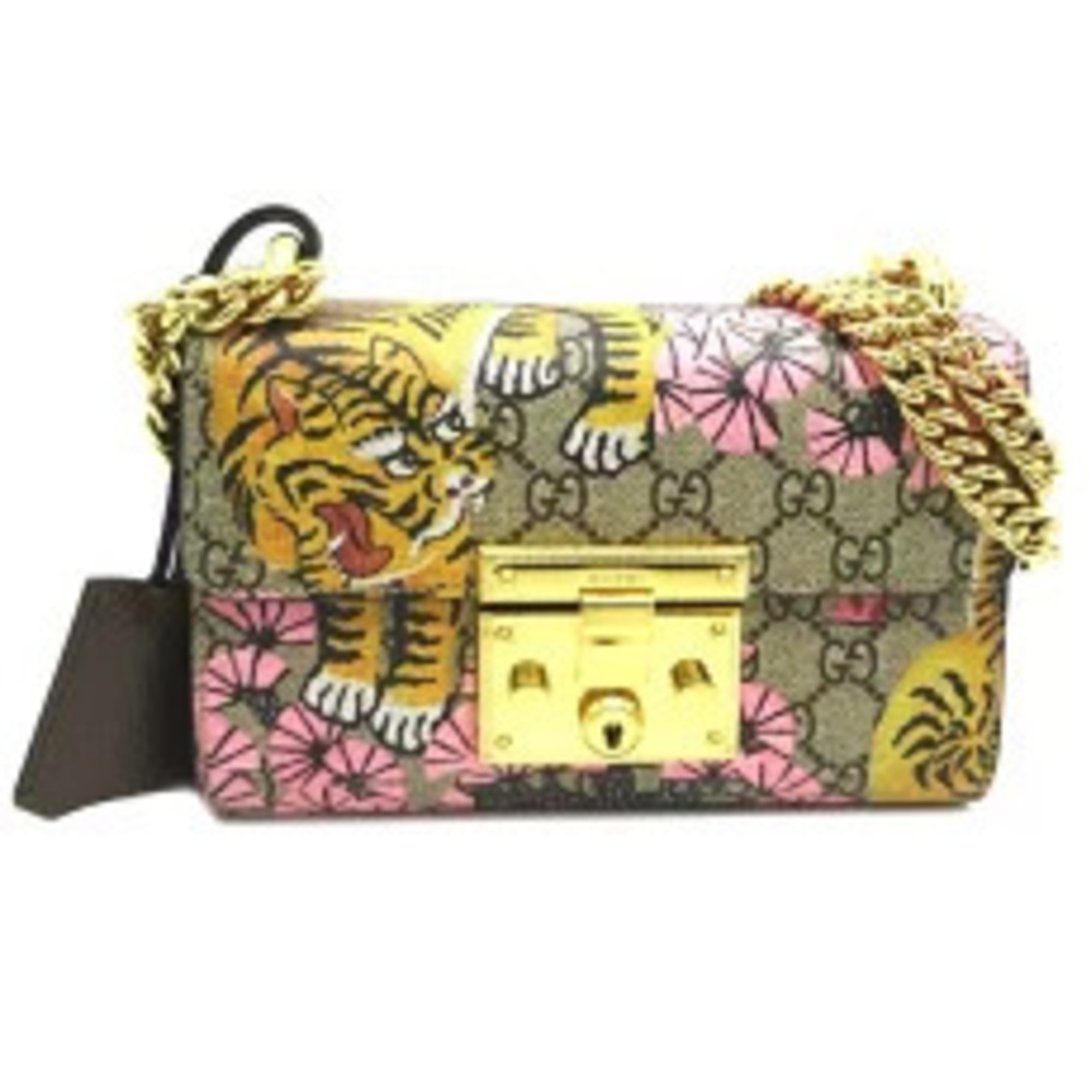 Gucci Padlock GG Chain Shoulder Bag Supreme Beige